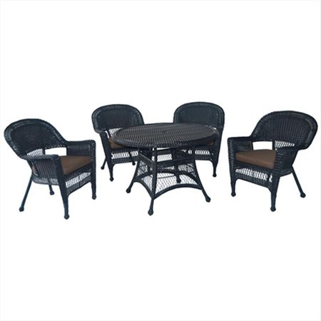 PROPATION 5 Piece Black Wicker Dining Set - Brown Cushions PR331888